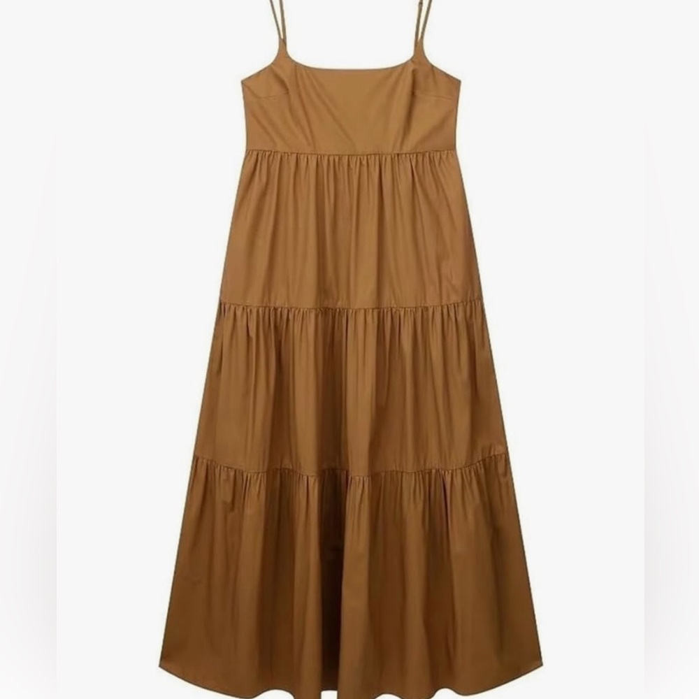 Nine West Caramel Tiered Maxi Dress with Spaghetti Straps